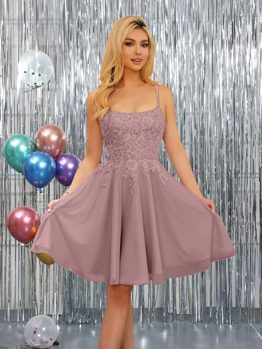 A-Linie Spaghettiträger Ärmellose Kurze Kleider mit Applikationen