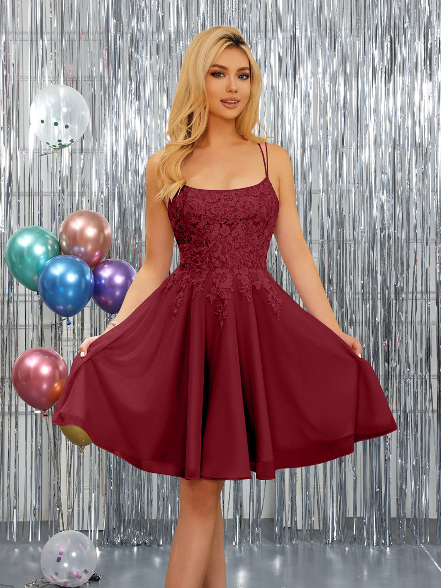 A-Linie Spaghettiträger Ärmellose Kurze Kleider mit Applikationen