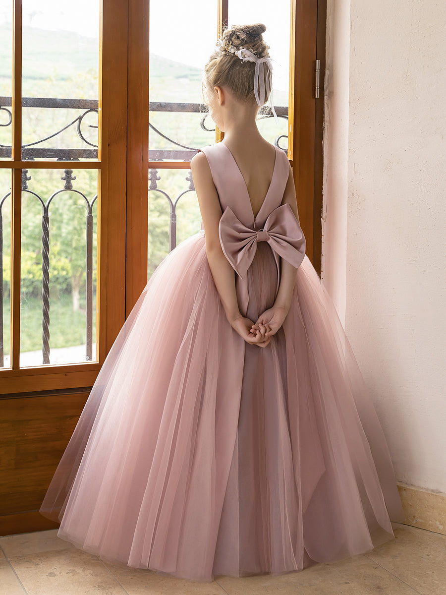 Ballkleid/Prinzessin-Blumenmädchenkleider aus Tüll mit Perlen Und Satinschleife