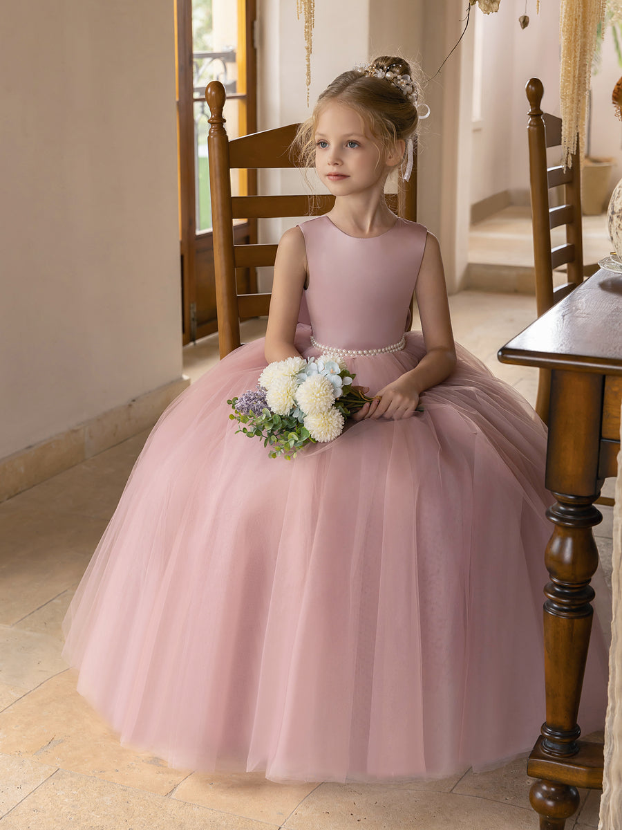 Ballkleid/Prinzessin-Blumenmädchenkleider aus Tüll mit Perlen Und Satinschleife