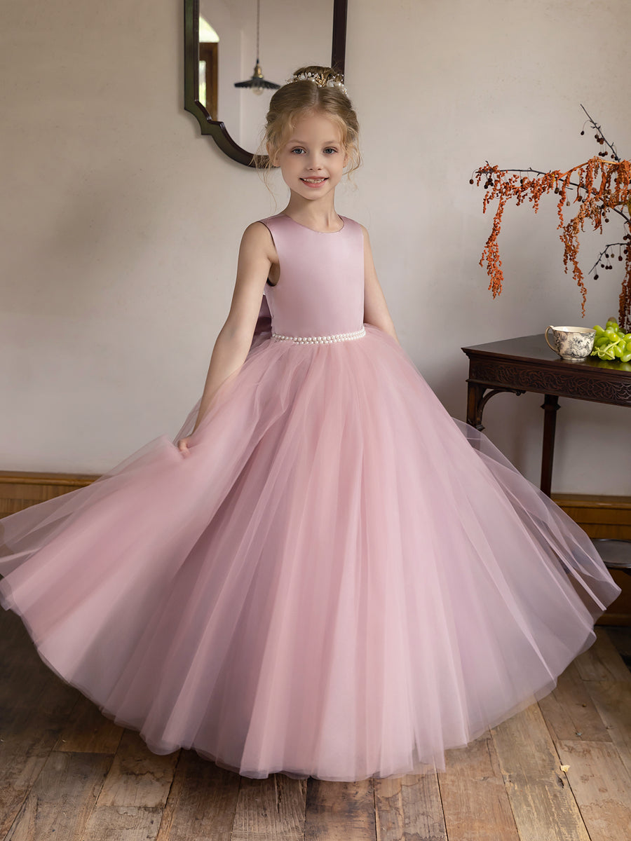 Ballkleid/Prinzessin-Blumenmädchenkleider aus Tüll mit Perlen Und Satinschleife