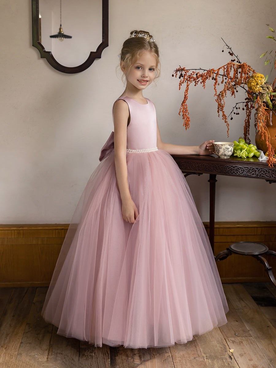 Ballkleid/Prinzessin-Blumenmädchenkleider aus Tüll mit Perlen Und Satinschleife