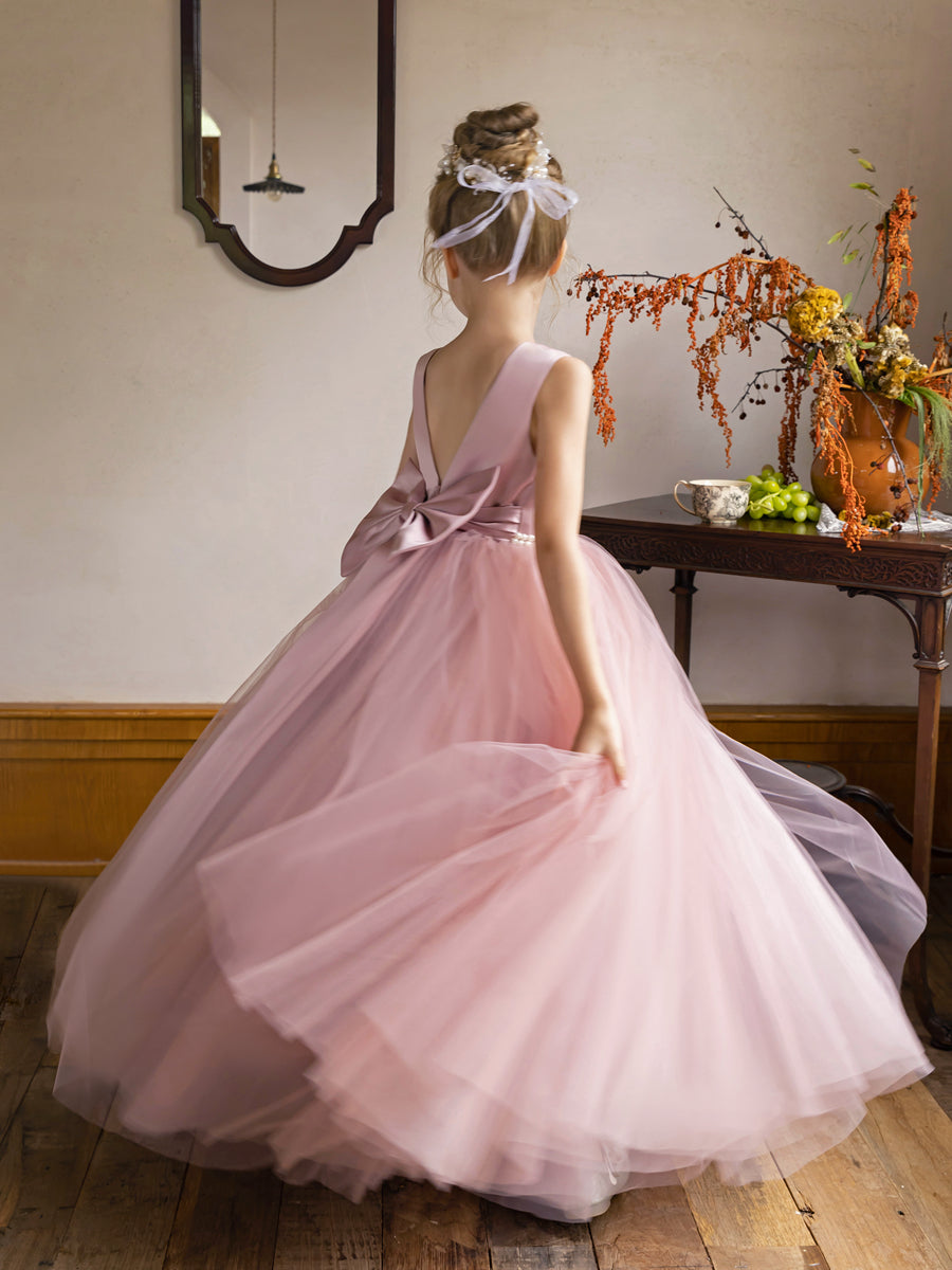 Ballkleid/Prinzessin-Blumenmädchenkleider aus Tüll mit Perlen Und Satinschleife