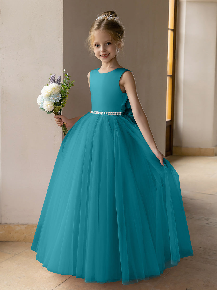 Ballkleid/Prinzessin-Blumenmädchenkleider aus Tüll mit Perlen Und Satinschleife