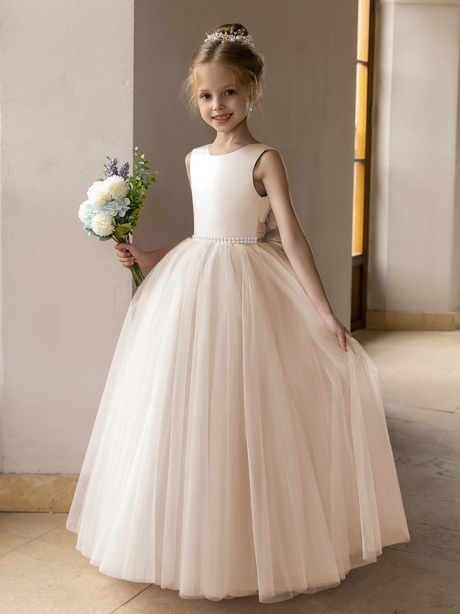 Ballkleid/Prinzessin-Blumenmädchenkleider aus Tüll mit Perlen Und Satinschleife
