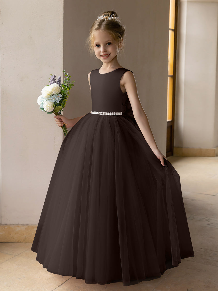 Ballkleid/Prinzessin-Blumenmädchenkleider aus Tüll mit Perlen Und Satinschleife