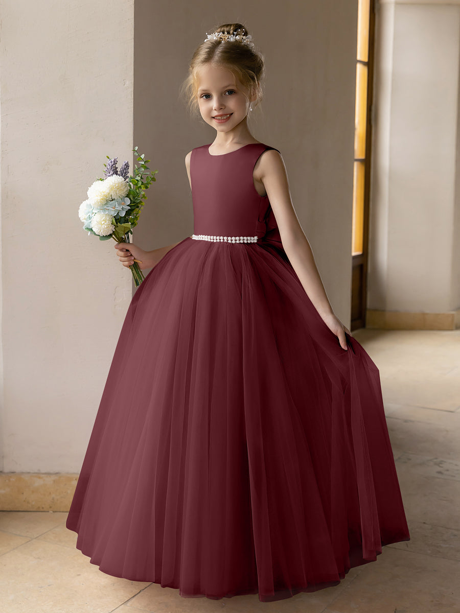 Ballkleid/Prinzessin-Blumenmädchenkleider aus Tüll mit Perlen Und Satinschleife