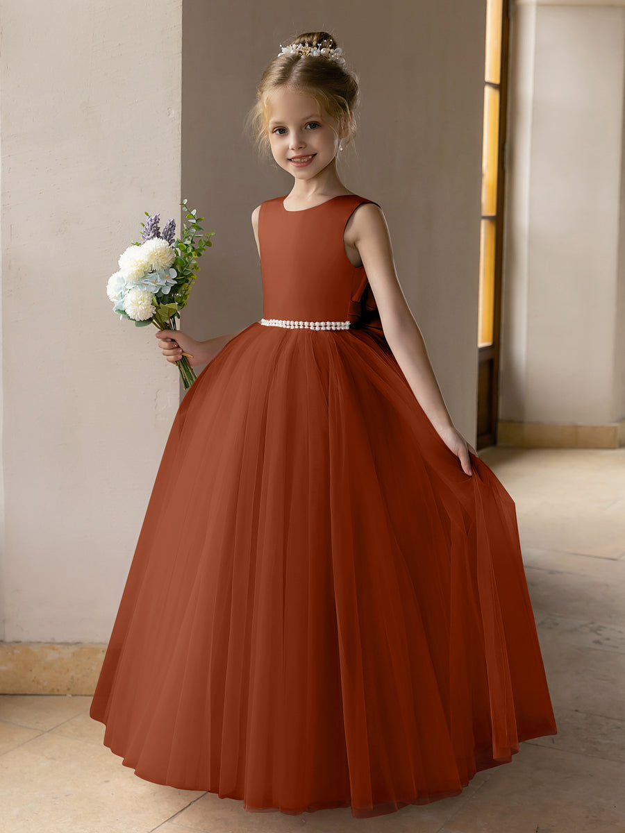 Ballkleid/Prinzessin-Blumenmädchenkleider aus Tüll mit Perlen Und Satinschleife
