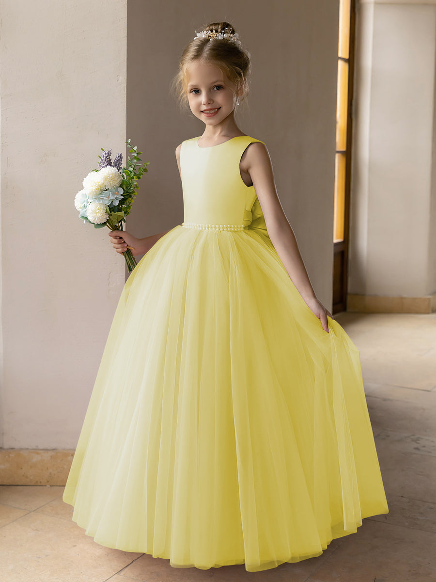 Ballkleid/Prinzessin-Blumenmädchenkleider aus Tüll mit Perlen Und Satinschleife
