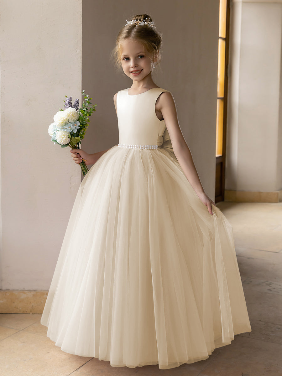 Ballkleid/Prinzessin-Blumenmädchenkleider aus Tüll mit Perlen Und Satinschleife