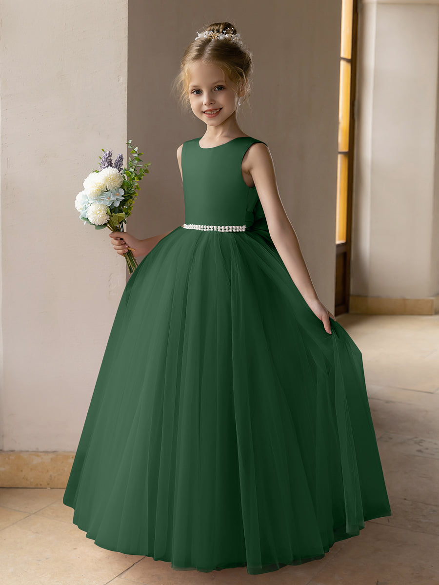 Ballkleid/Prinzessin-Blumenmädchenkleider aus Tüll mit Perlen Und Satinschleife