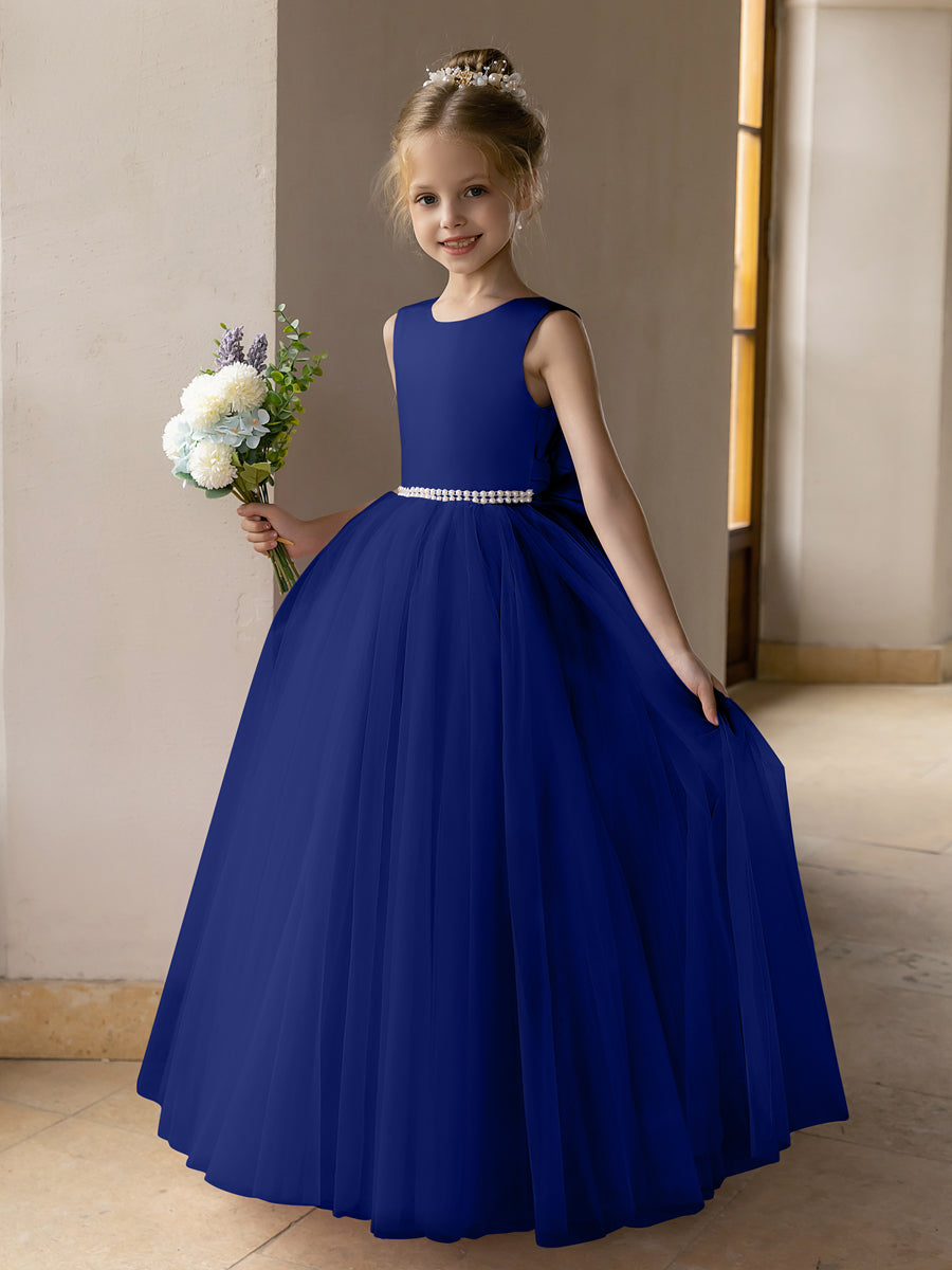Ballkleid/Prinzessin-Blumenmädchenkleider aus Tüll mit Perlen Und Satinschleife