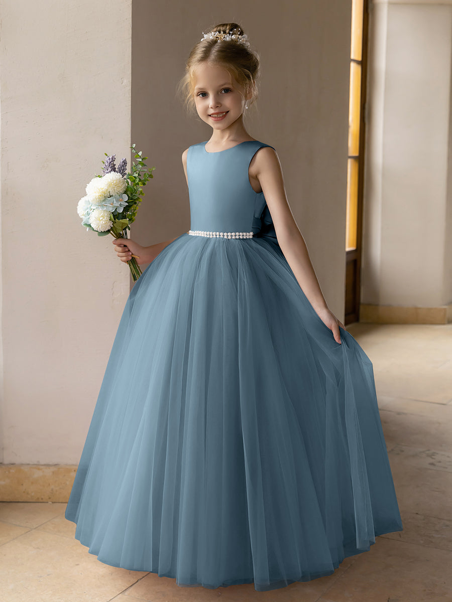 Ballkleid/Prinzessin-Blumenmädchenkleider aus Tüll mit Perlen Und Satinschleife