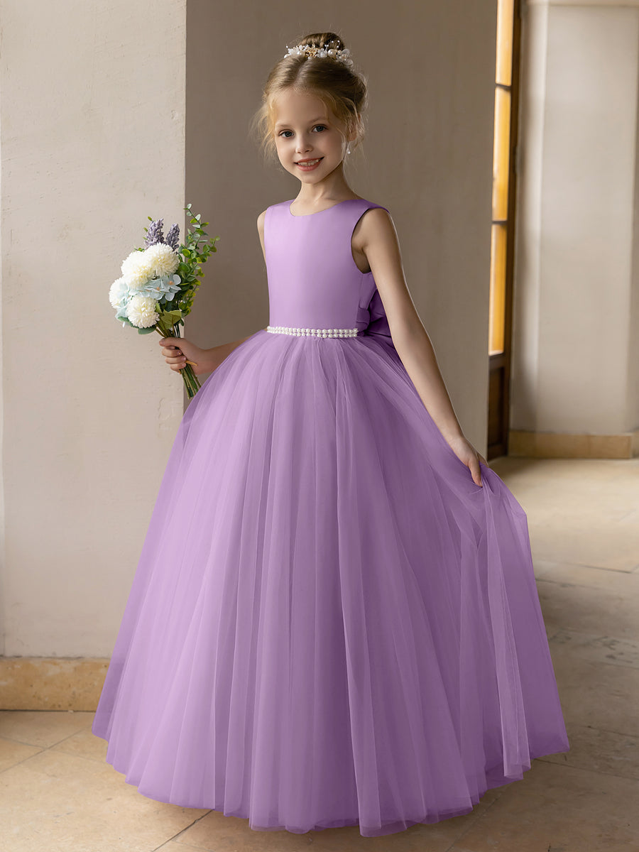 Ballkleid/Prinzessin-Blumenmädchenkleider aus Tüll mit Perlen Und Satinschleife