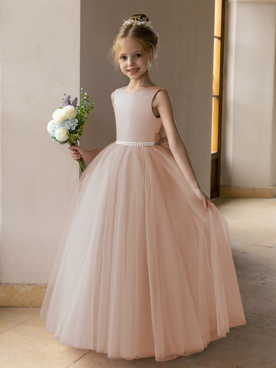 Ballkleid/Prinzessin-Blumenmädchenkleider aus Tüll mit Perlen Und Satinschleife