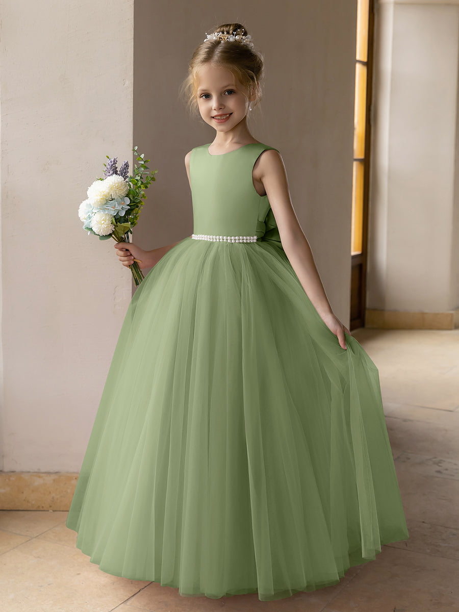 Ballkleid/Prinzessin-Blumenmädchenkleider aus Tüll mit Perlen Und Satinschleife
