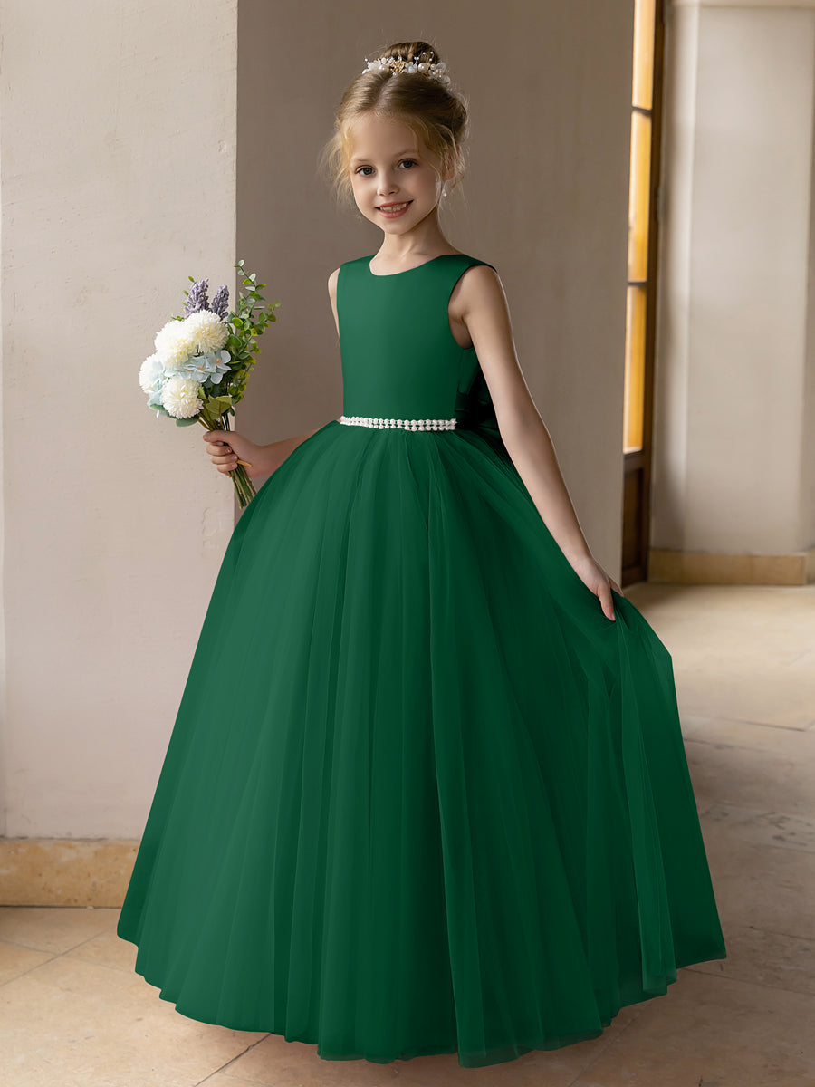 Ballkleid/Prinzessin-Blumenmädchenkleider aus Tüll mit Perlen Und Satinschleife