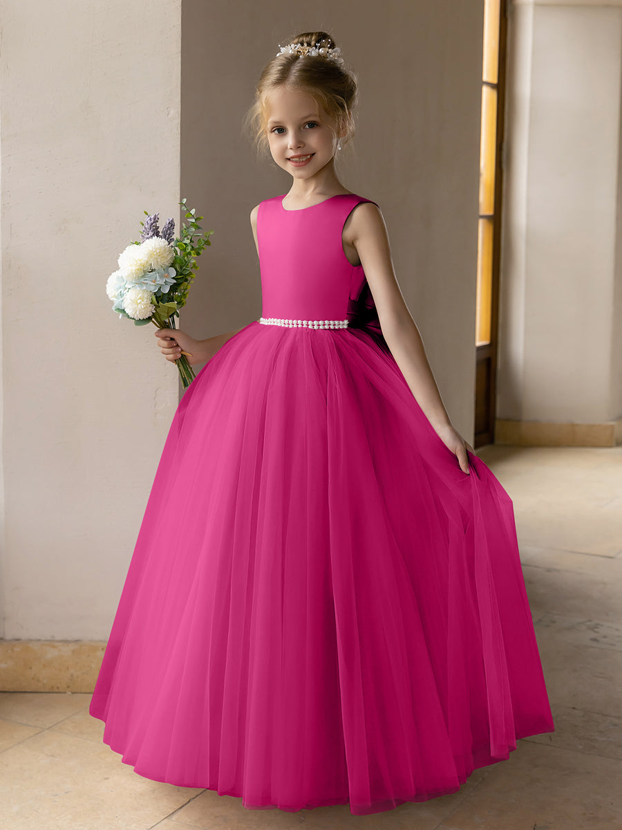 Ballkleid/Prinzessin-Blumenmädchenkleider aus Tüll mit Perlen Und Satinschleife