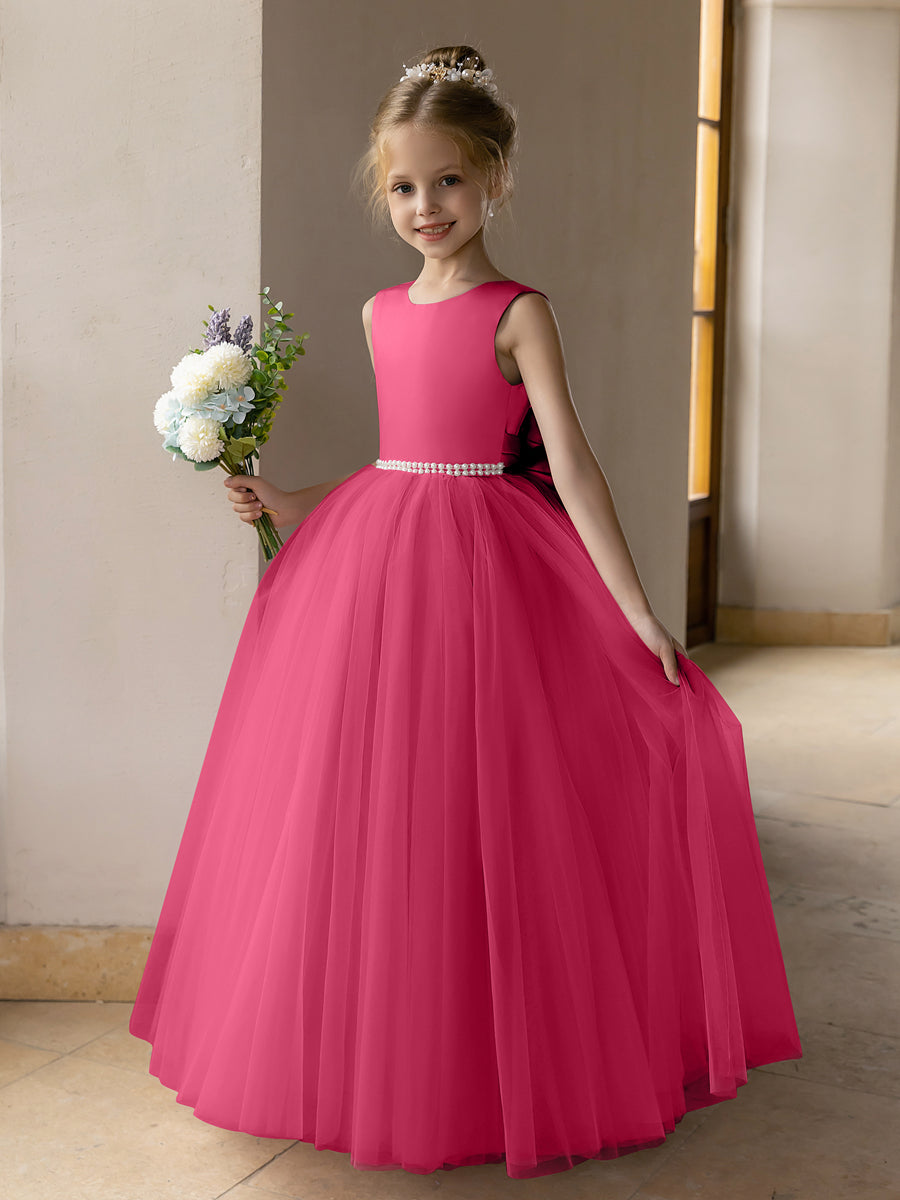 Ballkleid/Prinzessin-Blumenmädchenkleider aus Tüll mit Perlen Und Satinschleife