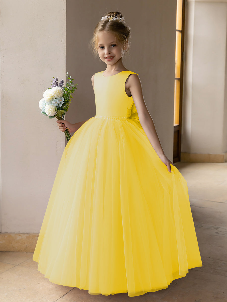 Ballkleid/Prinzessin-Blumenmädchenkleider aus Tüll mit Perlen Und Satinschleife