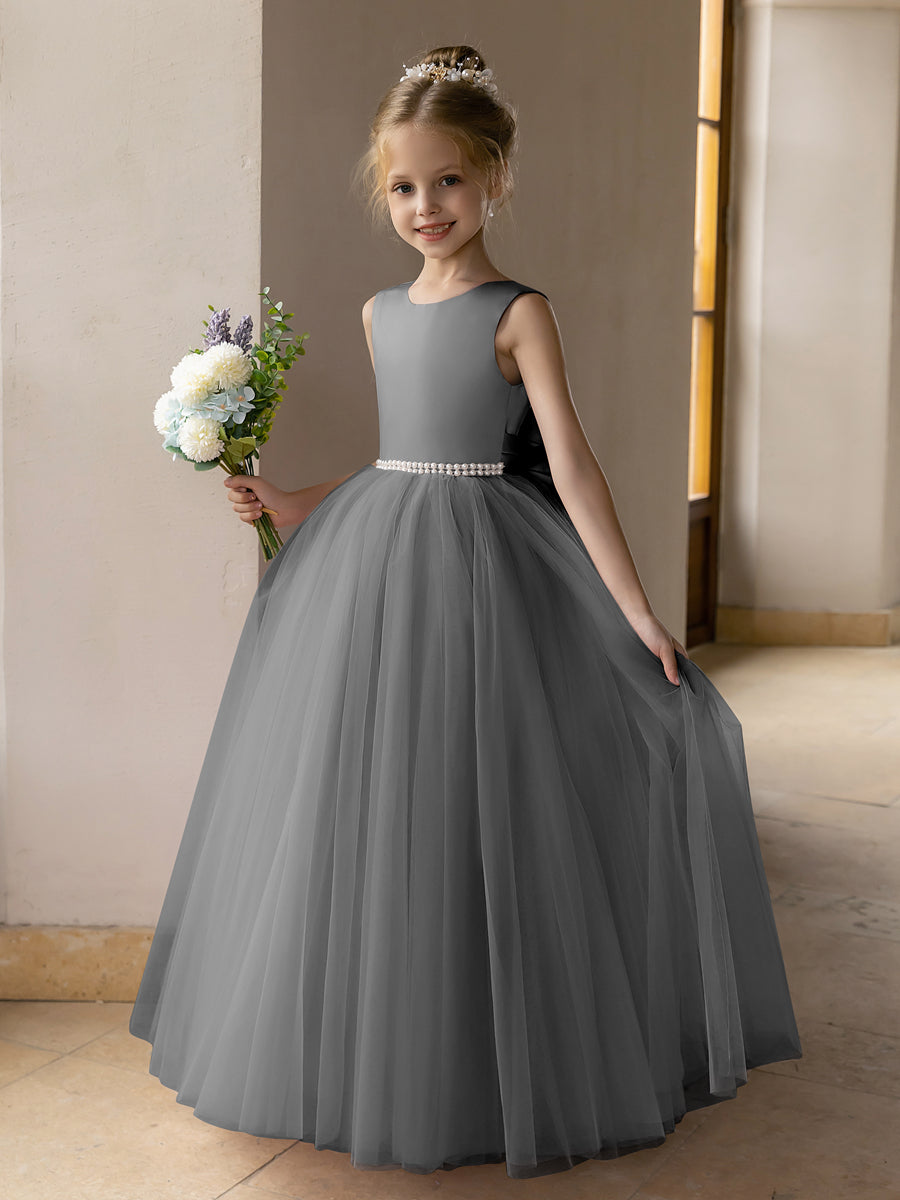 Ballkleid/Prinzessin-Blumenmädchenkleider aus Tüll mit Perlen Und Satinschleife