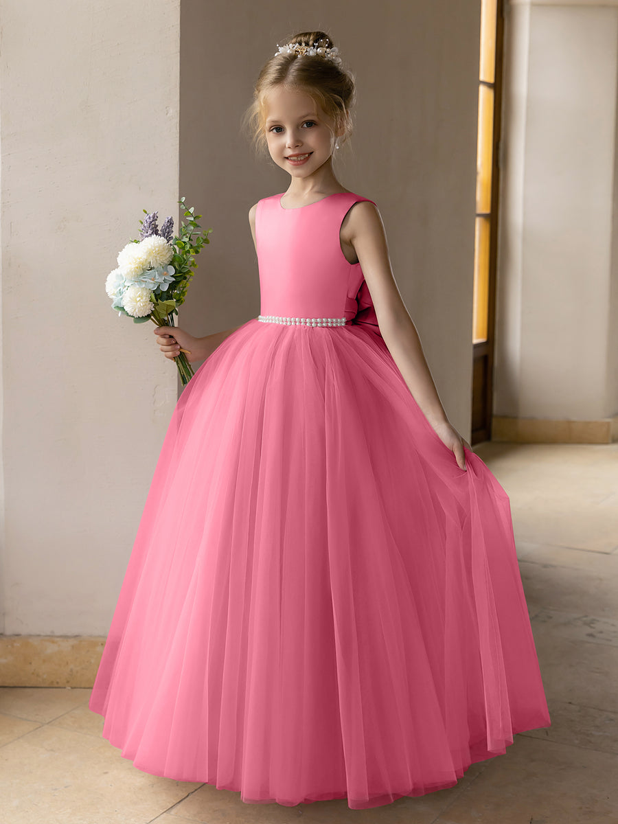 Ballkleid/Prinzessin-Blumenmädchenkleider aus Tüll mit Perlen Und Satinschleife