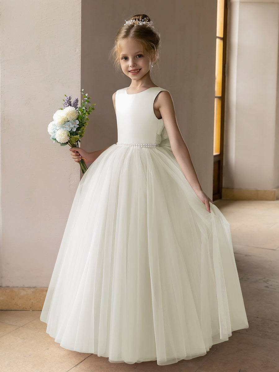 Ballkleid/Prinzessin-Blumenmädchenkleider aus Tüll mit Perlen Und Satinschleife