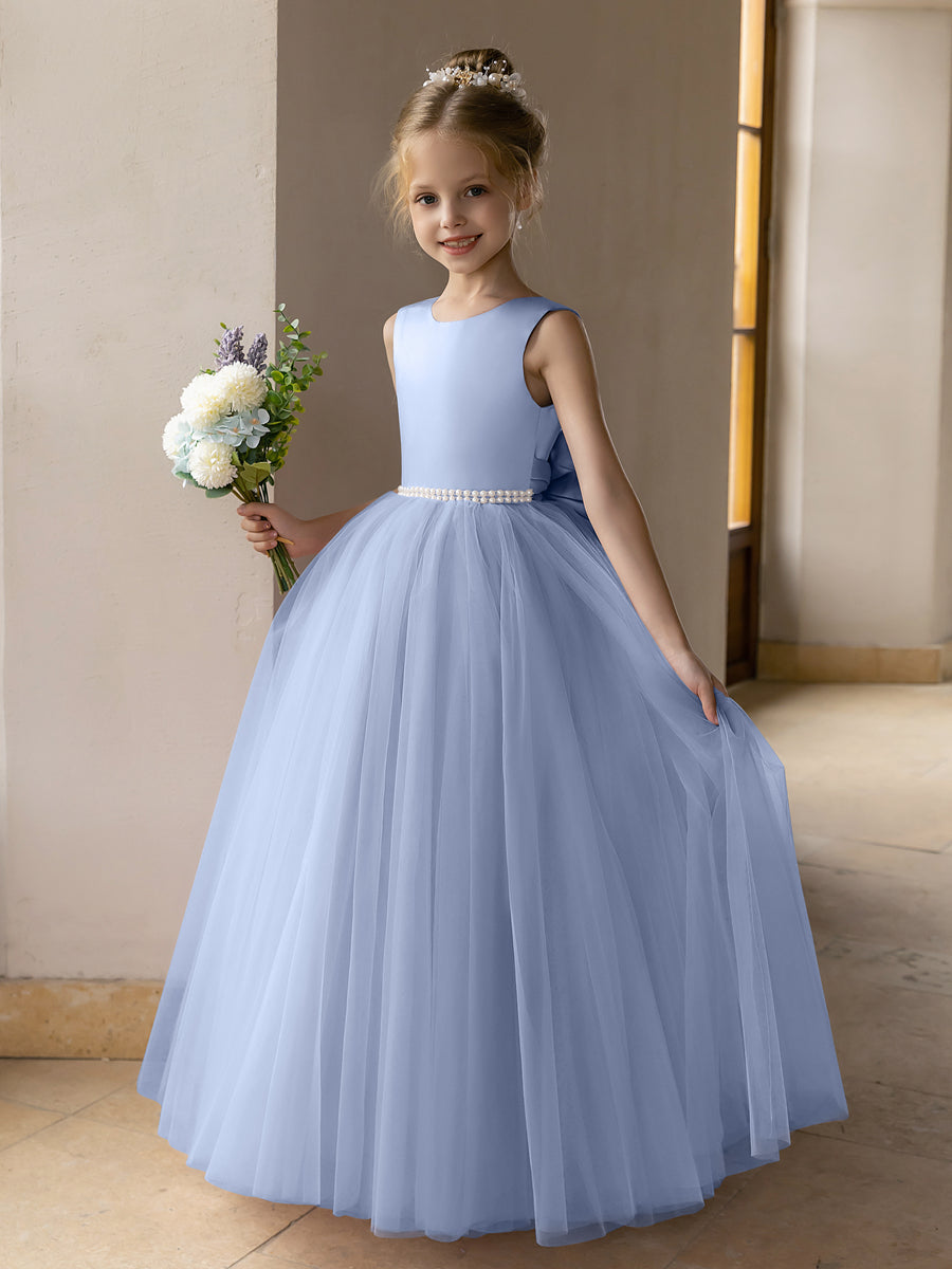 Ballkleid/Prinzessin-Blumenmädchenkleider aus Tüll mit Perlen Und Satinschleife