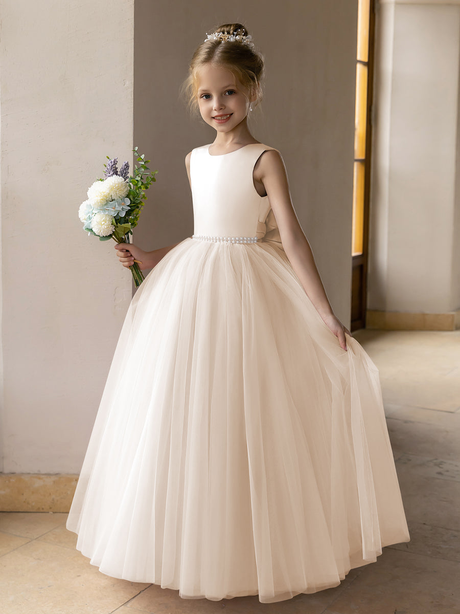 Ballkleid/Prinzessin-Blumenmädchenkleider aus Tüll mit Perlen Und Satinschleife