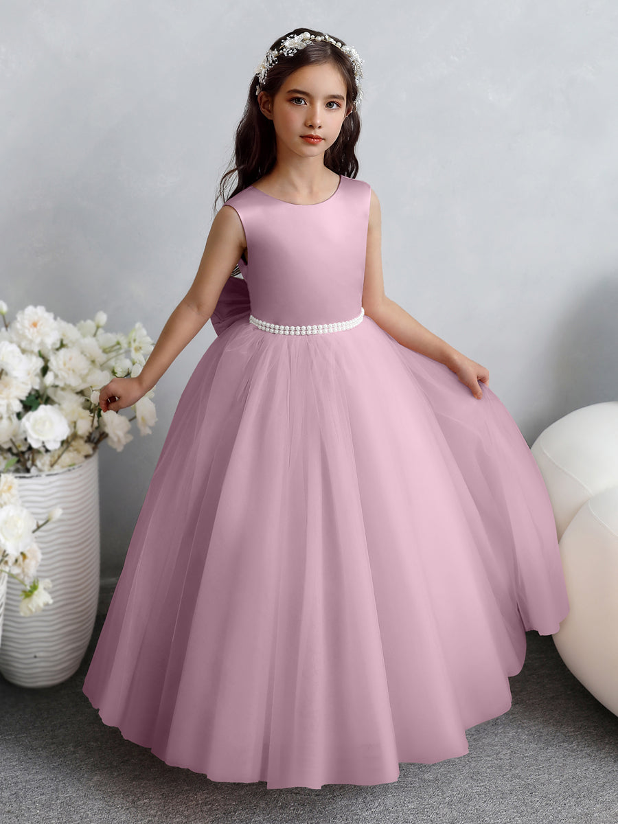Ballkleid/Prinzessin-Blumenmädchenkleider aus Tüll mit Perlen Und Satinschleife