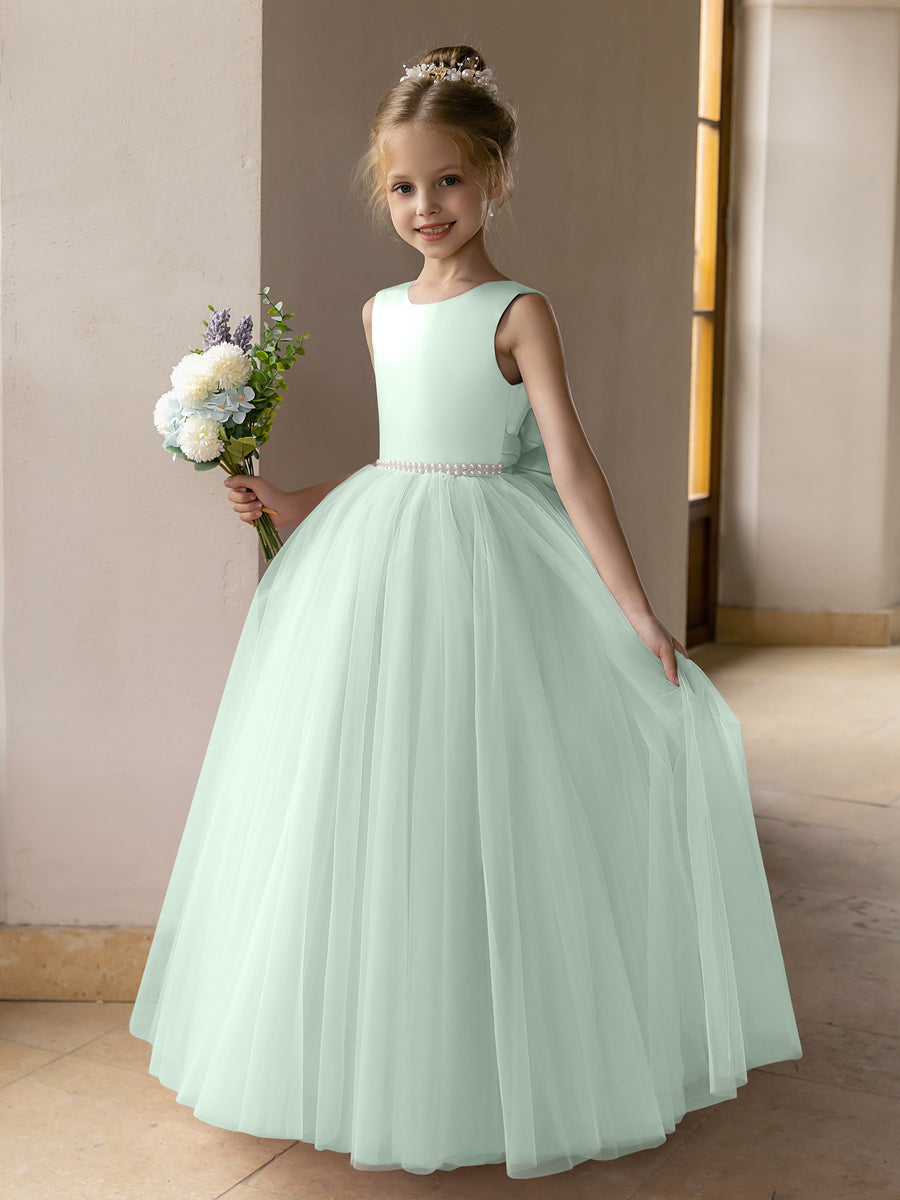 Ballkleid/Prinzessin-Blumenmädchenkleider aus Tüll mit Perlen Und Satinschleife