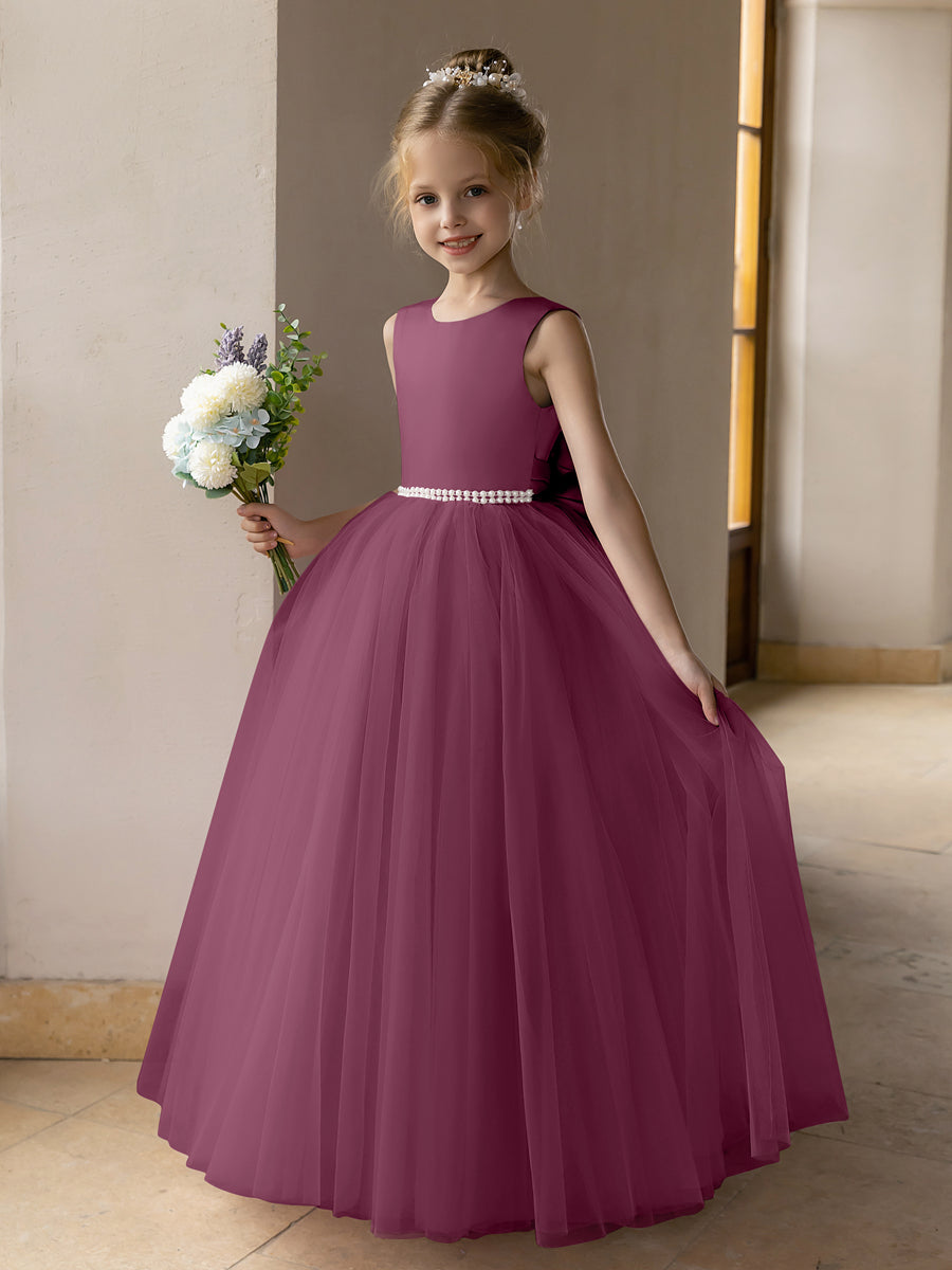 Ballkleid/Prinzessin-Blumenmädchenkleider aus Tüll mit Perlen Und Satinschleife