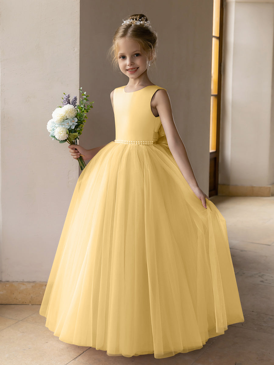 Ballkleid/Prinzessin-Blumenmädchenkleider aus Tüll mit Perlen Und Satinschleife