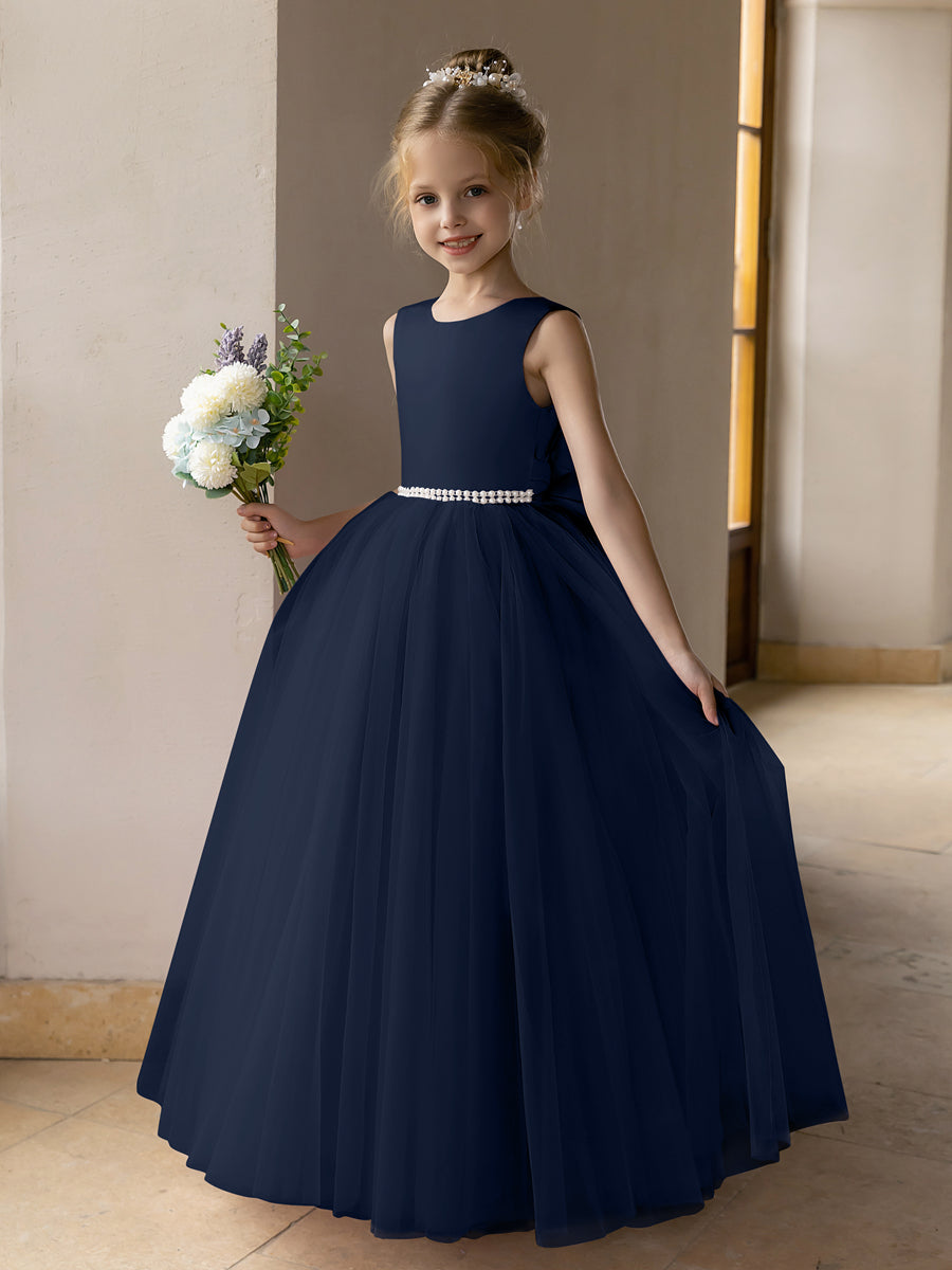 Ballkleid/Prinzessin-Blumenmädchenkleider aus Tüll mit Perlen Und Satinschleife