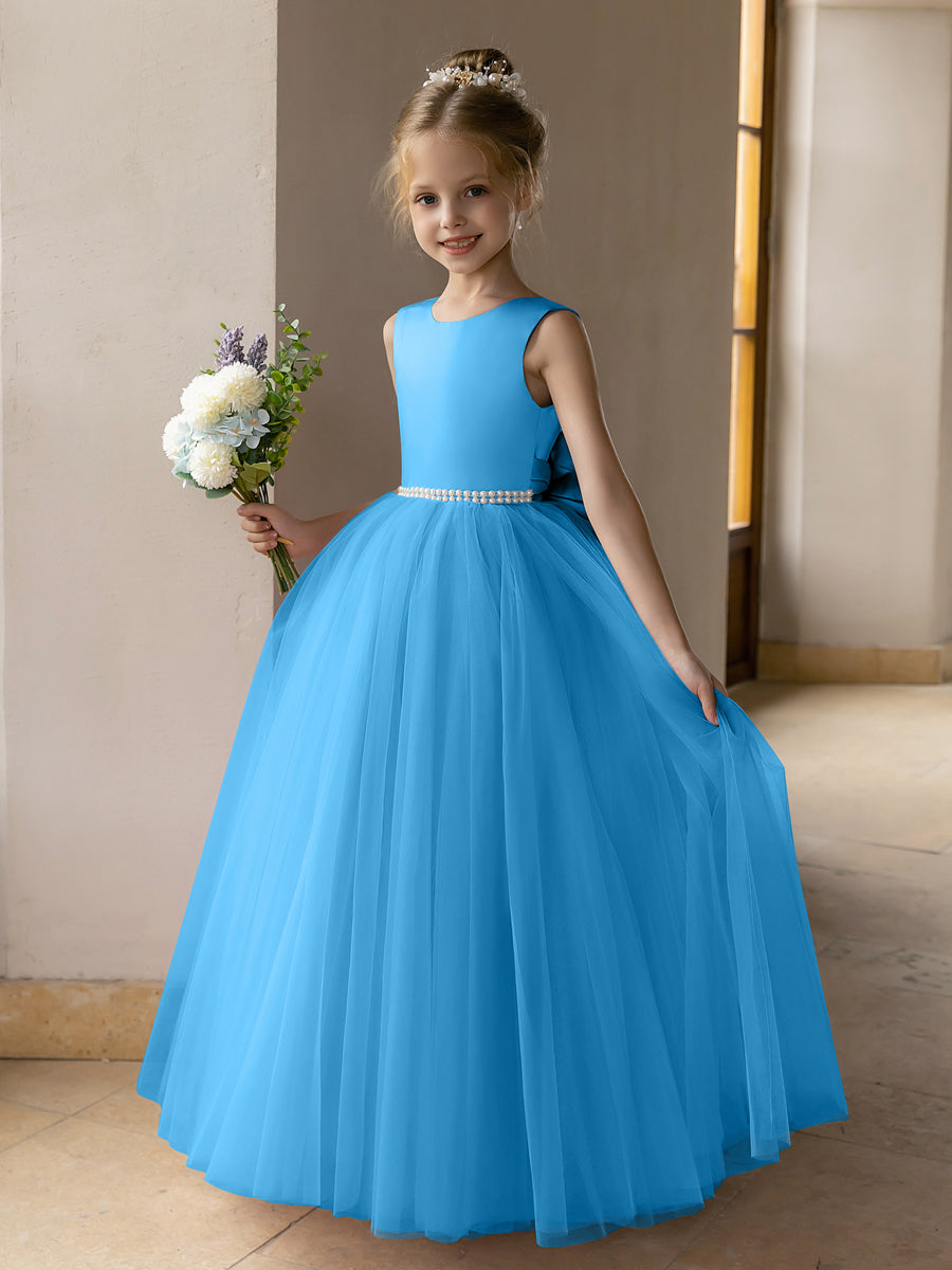 Ballkleid/Prinzessin-Blumenmädchenkleider aus Tüll mit Perlen Und Satinschleife
