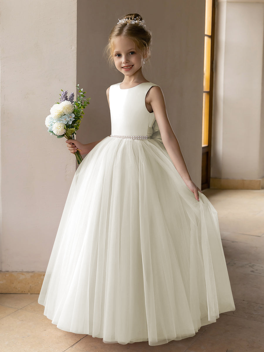 Ballkleid/Prinzessin-Blumenmädchenkleider aus Tüll mit Perlen Und Satinschleife