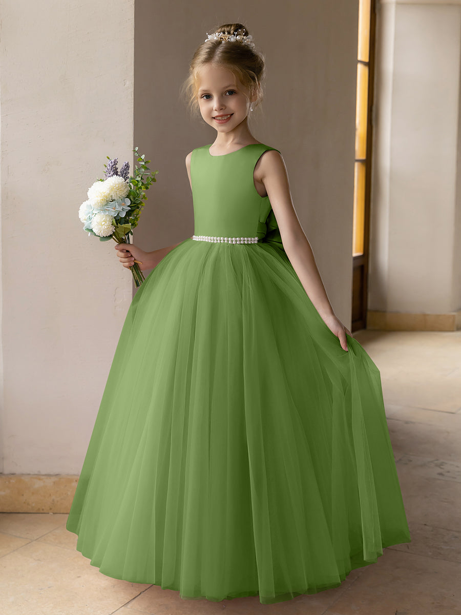 Ballkleid/Prinzessin-Blumenmädchenkleider aus Tüll mit Perlen Und Satinschleife