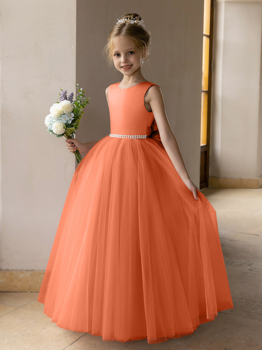 Ballkleid/Prinzessin-Blumenmädchenkleider aus Tüll mit Perlen Und Satinschleife