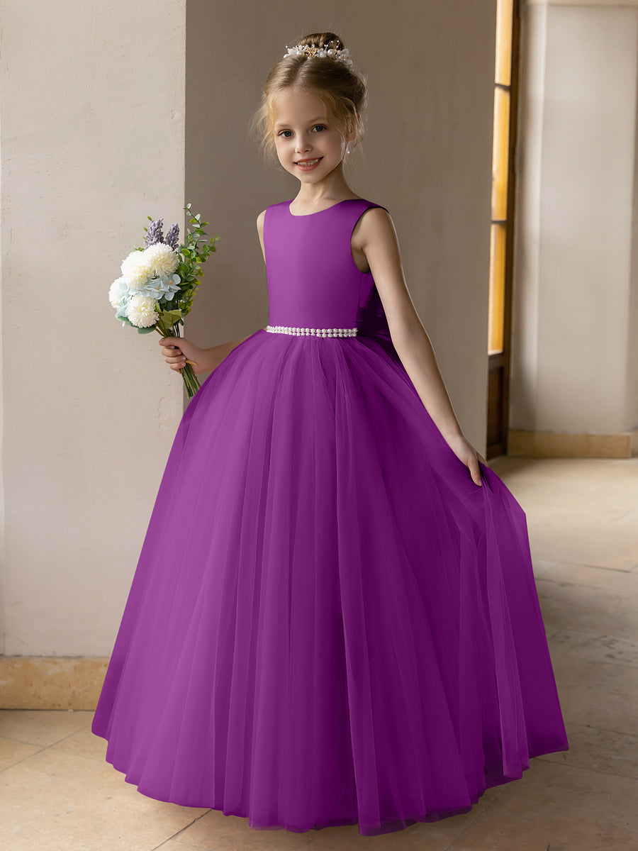 Ballkleid/Prinzessin-Blumenmädchenkleider aus Tüll mit Perlen Und Satinschleife