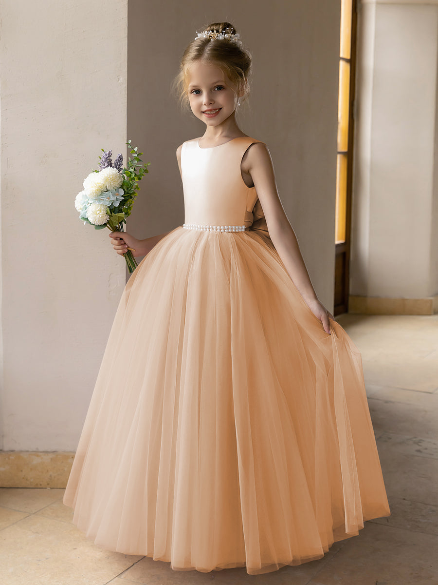 Ballkleid/Prinzessin-Blumenmädchenkleider aus Tüll mit Perlen Und Satinschleife