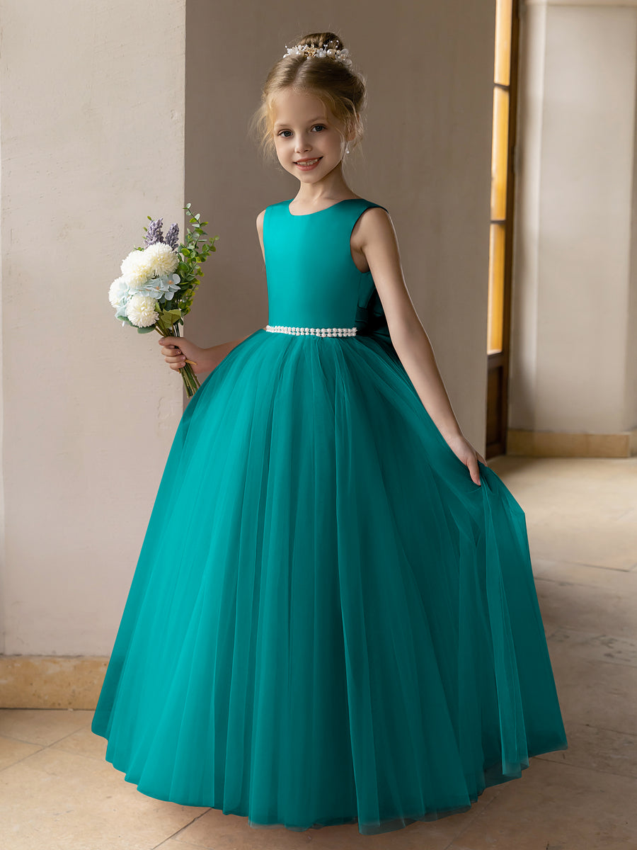Ballkleid/Prinzessin-Blumenmädchenkleider aus Tüll mit Perlen Und Satinschleife