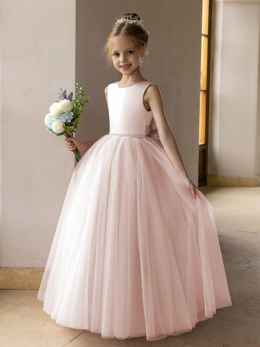 Ballkleid/Prinzessin-Blumenmädchenkleider aus Tüll mit Perlen Und Satinschleife