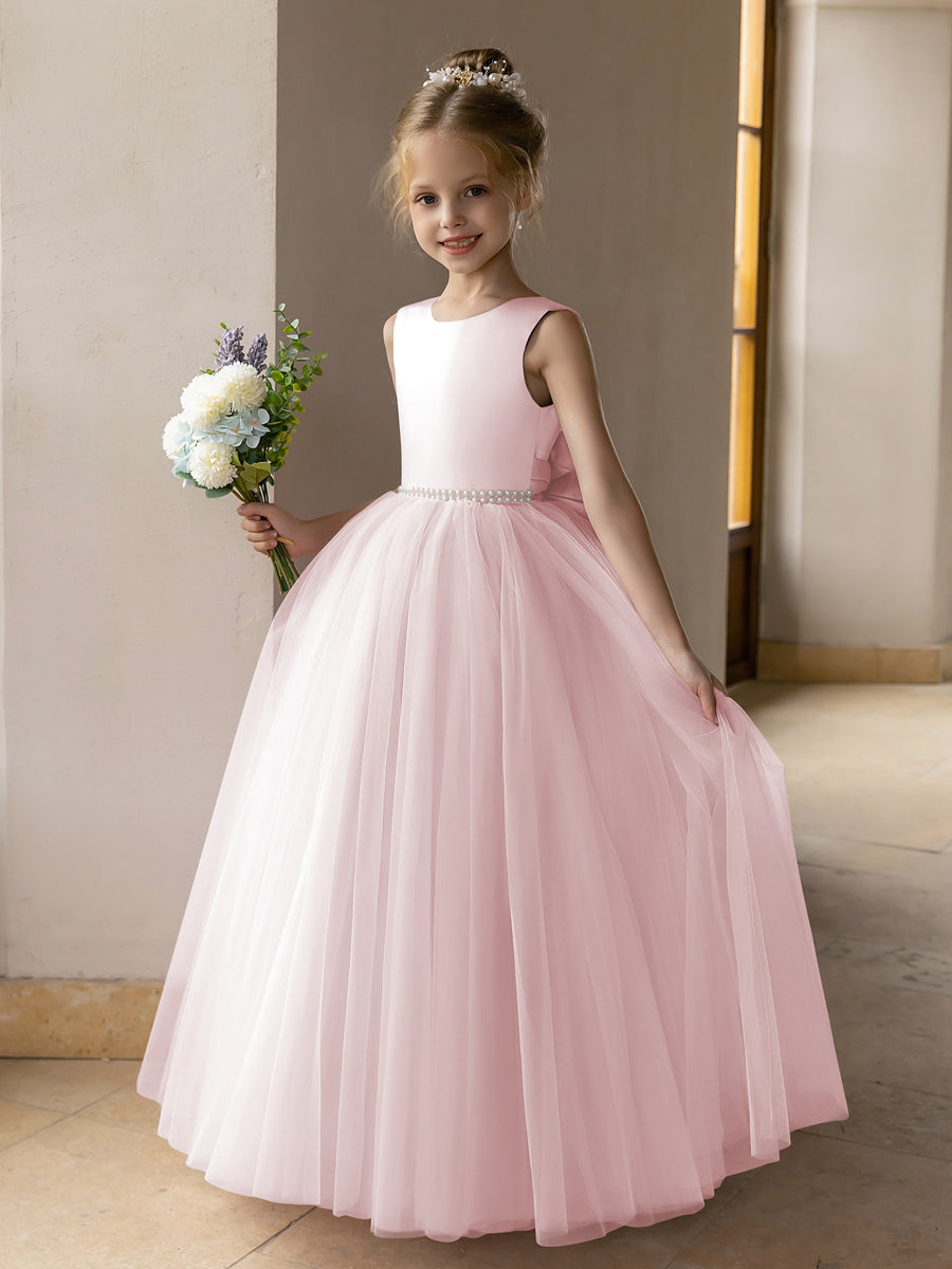 Ballkleid/Prinzessin-Blumenmädchenkleider aus Tüll mit Perlen Und Satinschleife