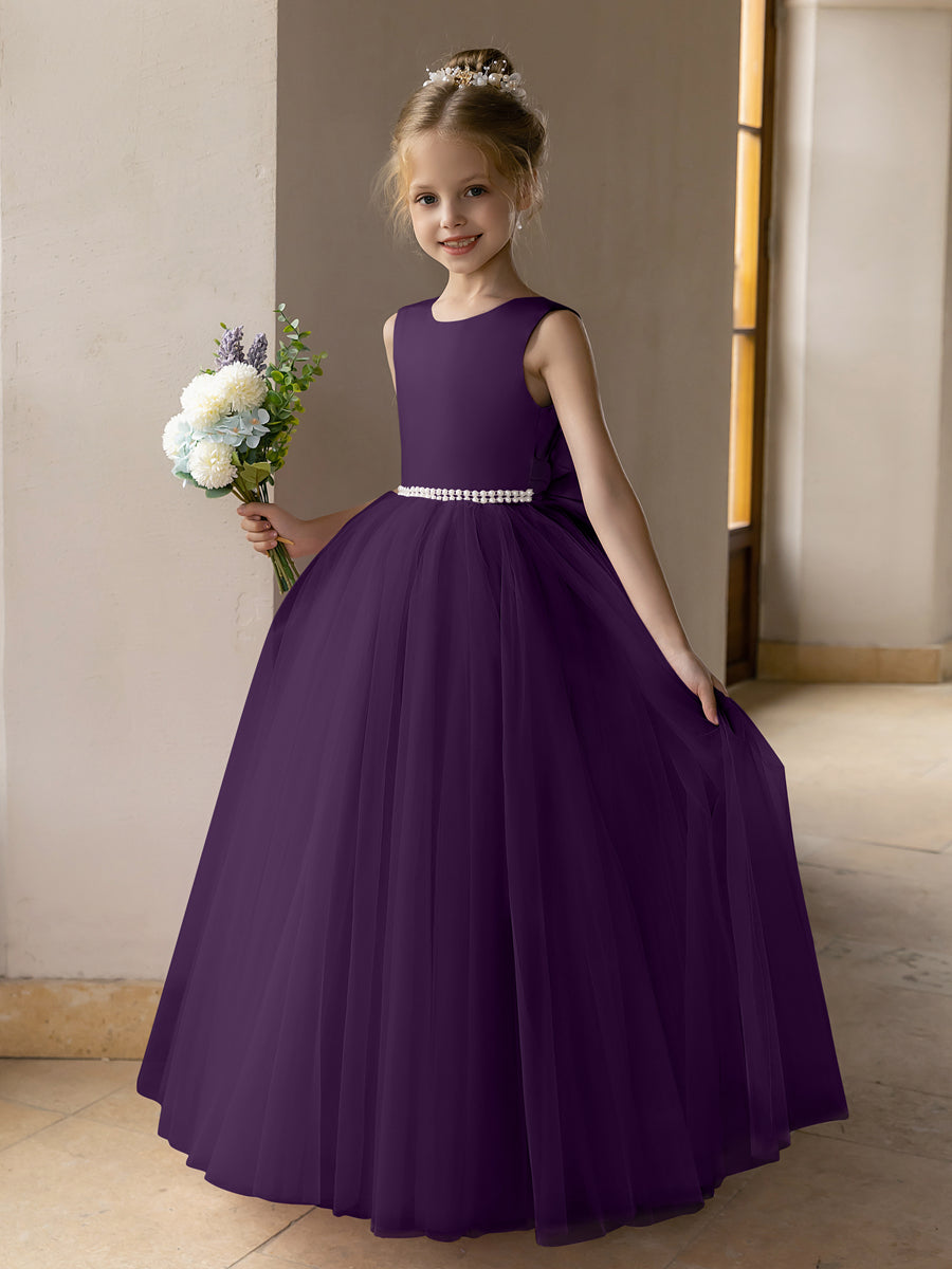 Ballkleid/Prinzessin-Blumenmädchenkleider aus Tüll mit Perlen Und Satinschleife