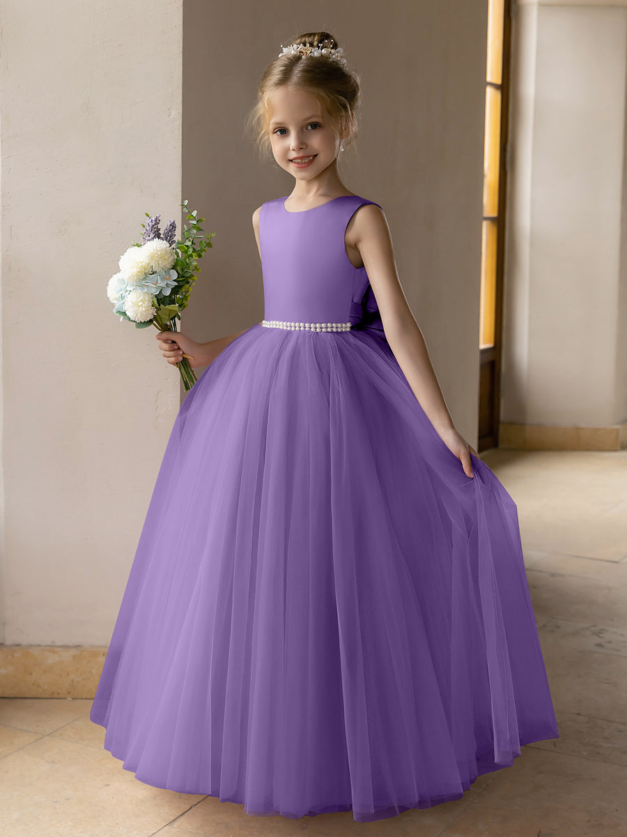 Ballkleid/Prinzessin-Blumenmädchenkleider aus Tüll mit Perlen Und Satinschleife