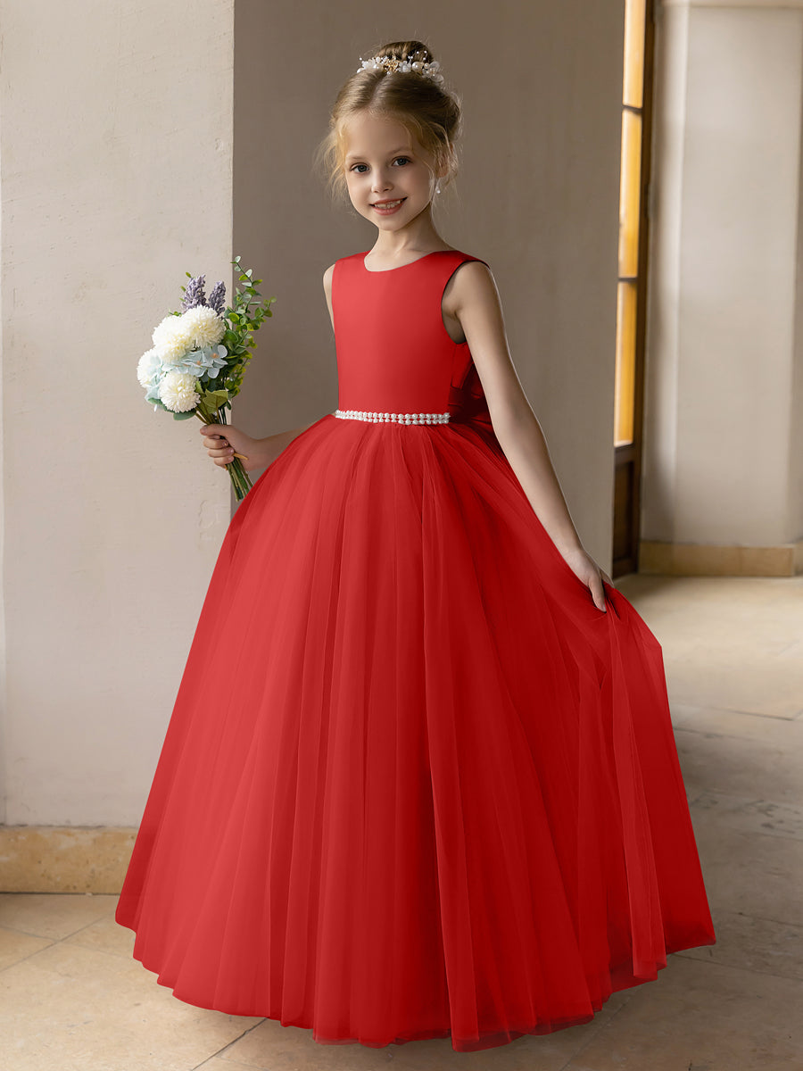 Ballkleid/Prinzessin-Blumenmädchenkleider aus Tüll mit Perlen Und Satinschleife