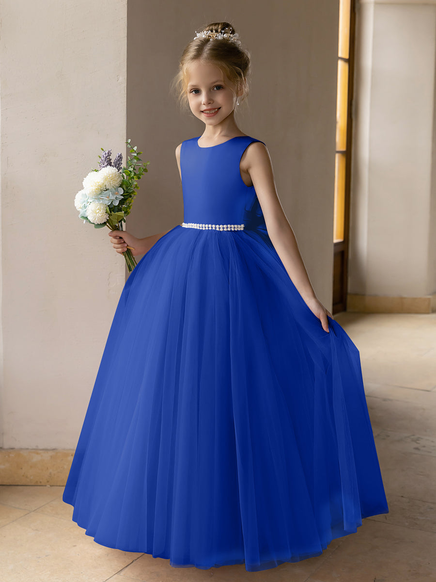 Ballkleid/Prinzessin-Blumenmädchenkleider aus Tüll mit Perlen Und Satinschleife