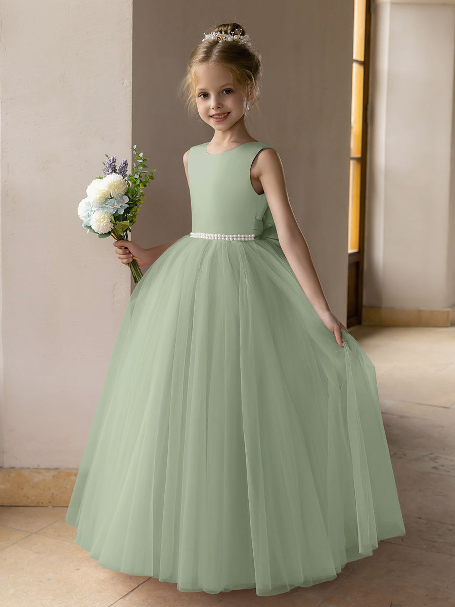 Ballkleid/Prinzessin-Blumenmädchenkleider aus Tüll mit Perlen Und Satinschleife