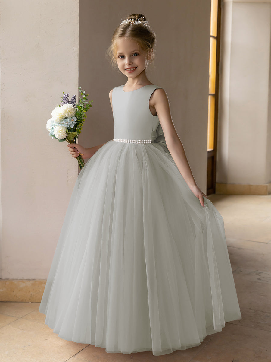 Ballkleid/Prinzessin-Blumenmädchenkleider aus Tüll mit Perlen Und Satinschleife