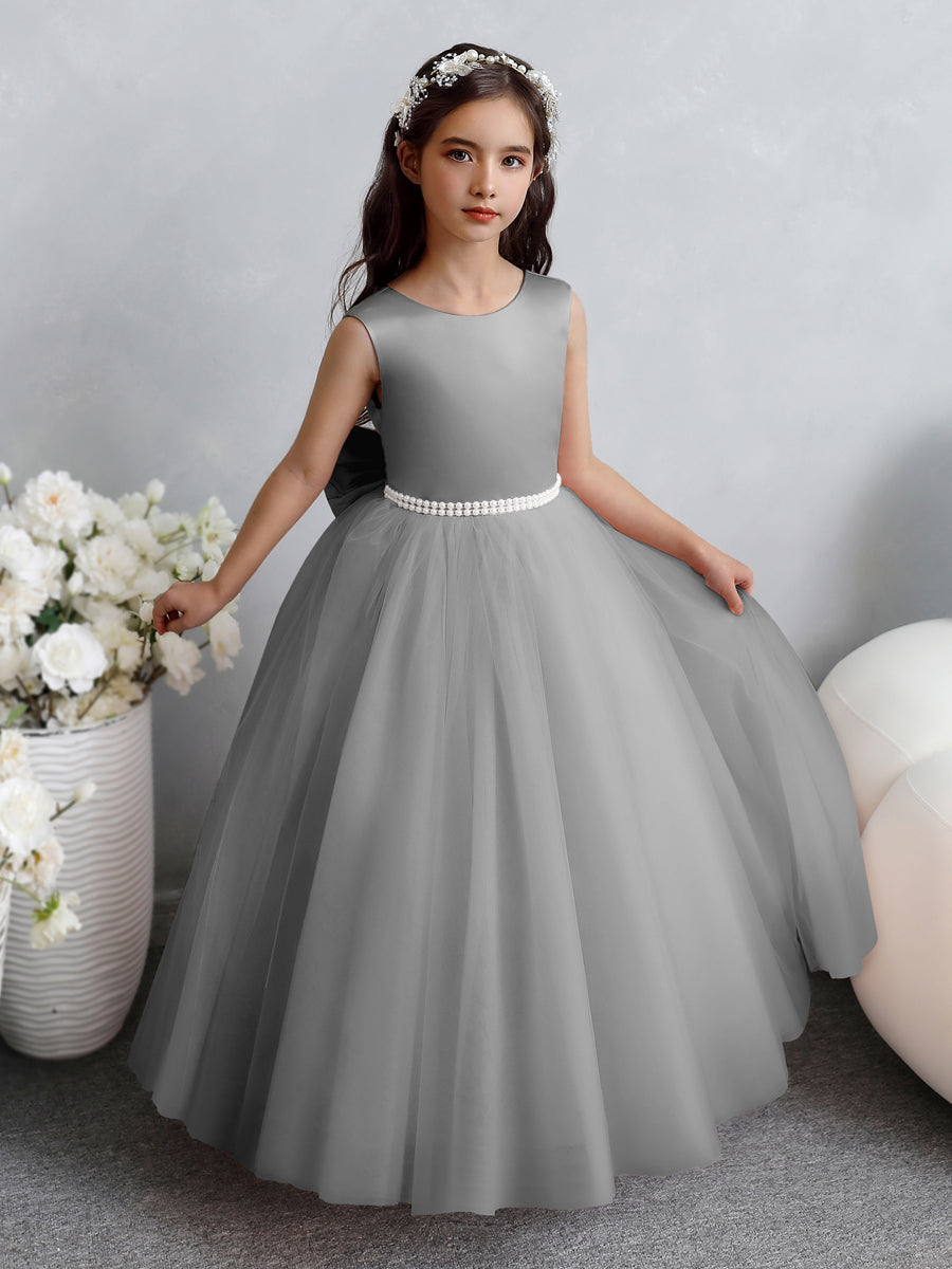 Ballkleid/Prinzessin-Blumenmädchenkleider aus Tüll mit Perlen Und Satinschleife